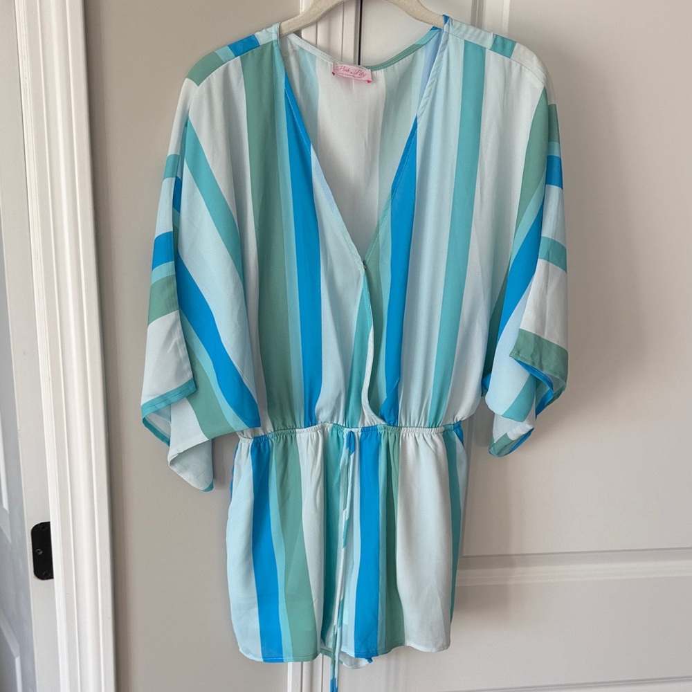 Pink Lily Aqua and Teal Striped Kids One Piece